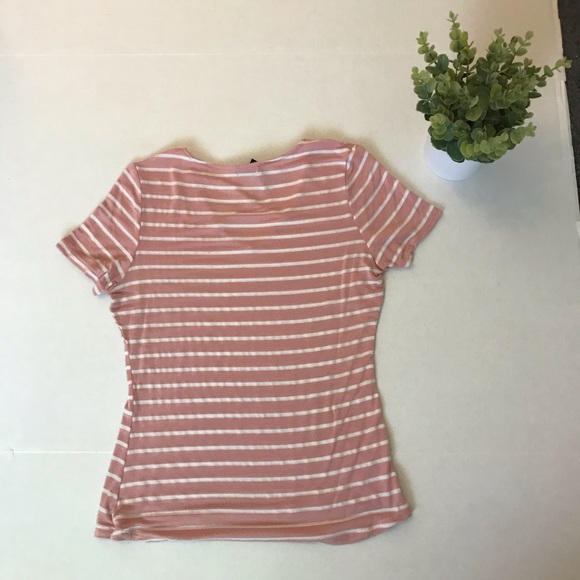 Pink and White Striped Tee with Criss Cross Neck - Picture 4 of 5